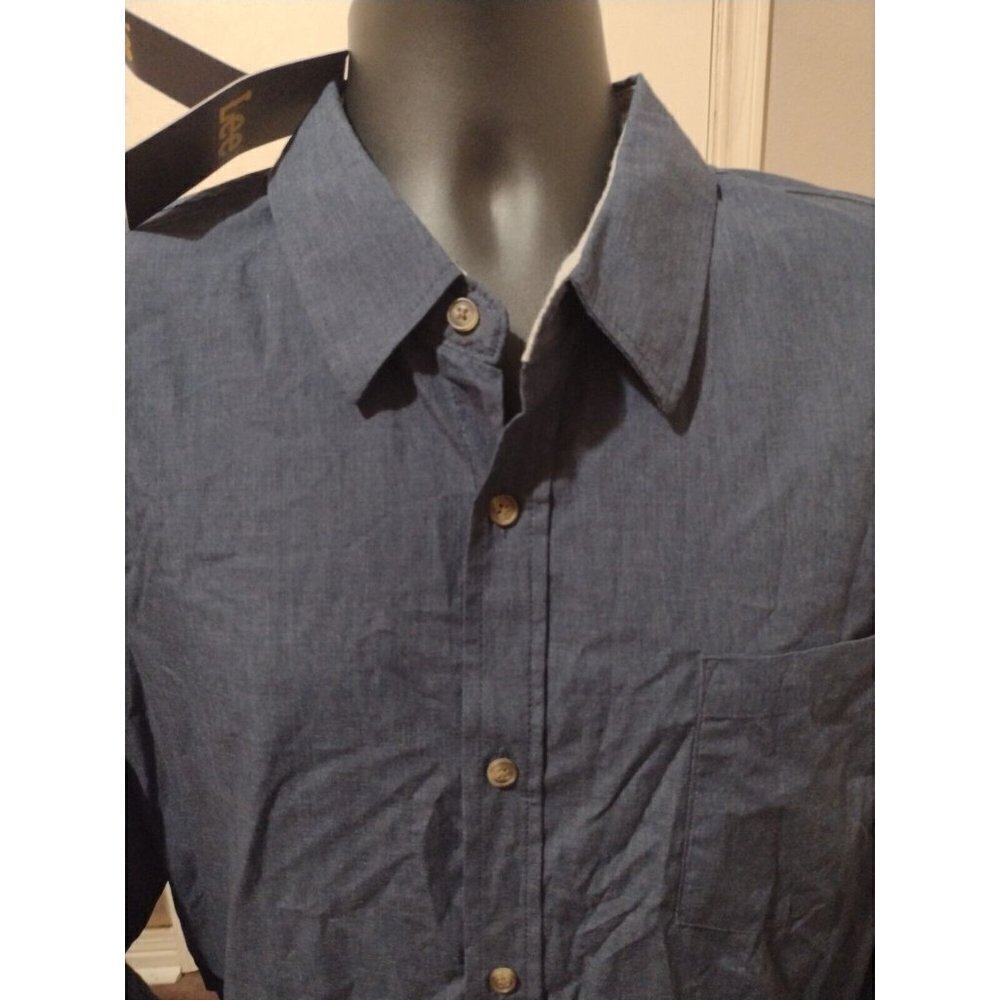 NWT New Men's Lee Easy Care Soft Handfeel Long Sleeve Button Shirt XL Blue - Picture 2 of 12
